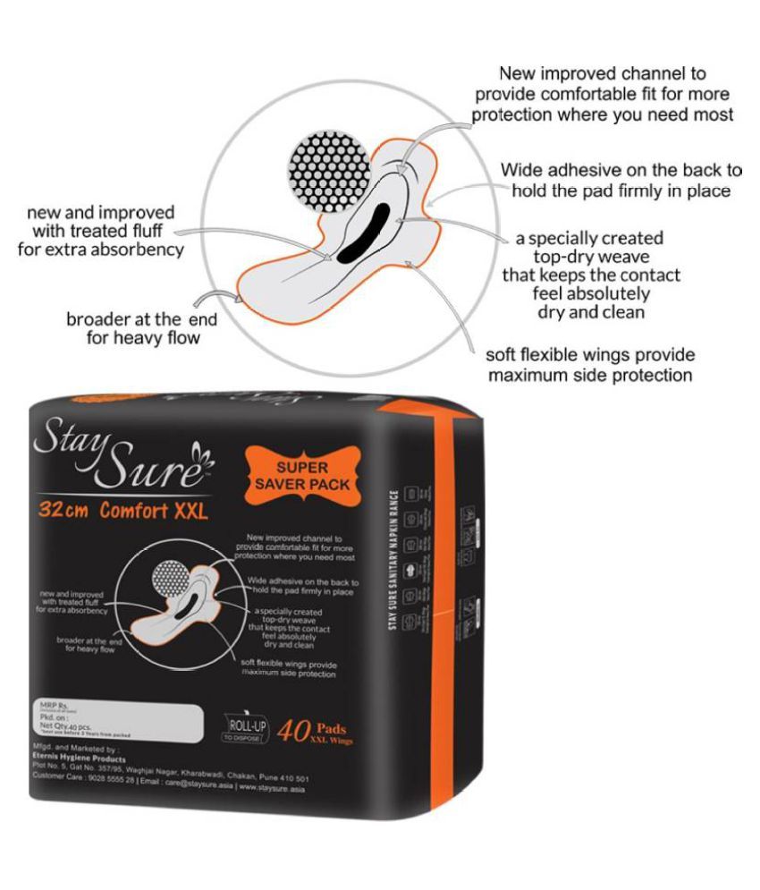 STAYSURE XXL 40 Sanitary Pads Pack of 2 Buy STAYSURE XXL 40 Sanitary