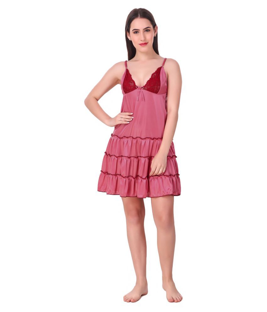     			N-Gal Satin Baby Doll Dresses Without Panty - Peach
