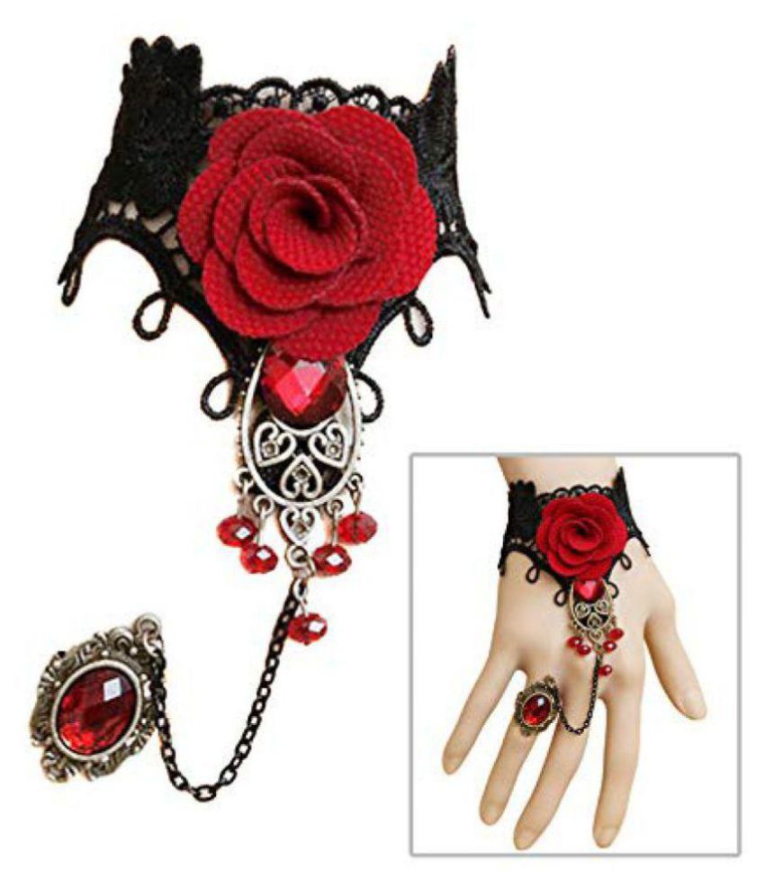     			Romp Fashion Gothic Rose Style Lace Bracelet with Adjustable Finger Ring for Girls Women