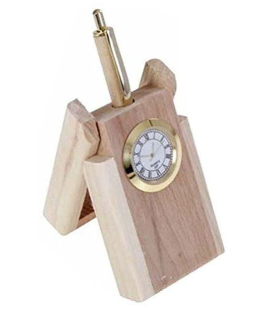 Wooden pen stand with clock clearance