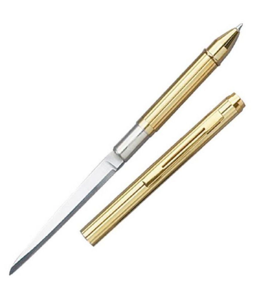     			Pen Knife For Hunting Camping & Women Safety- 2 Function Multi Utility Golden Knife