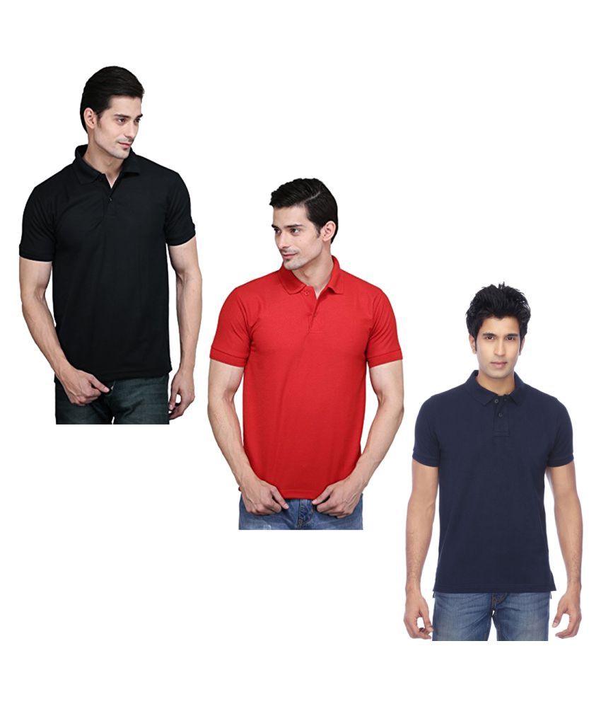     			Funky Guys Pack of 3 Cotton Blend Slim Fit Solid Half Sleeves Men's Polo T Shirt ( Multicolor )