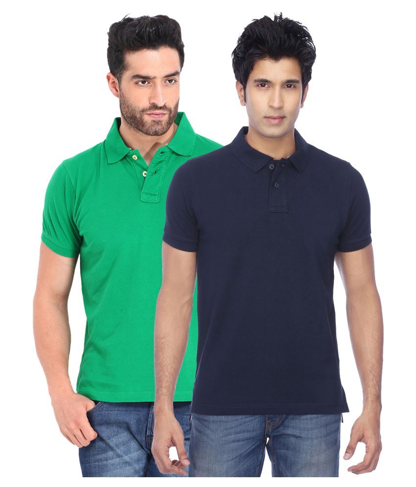     			Funky Guys Polyester Cotton Multicolor Plain Polo T Shirt