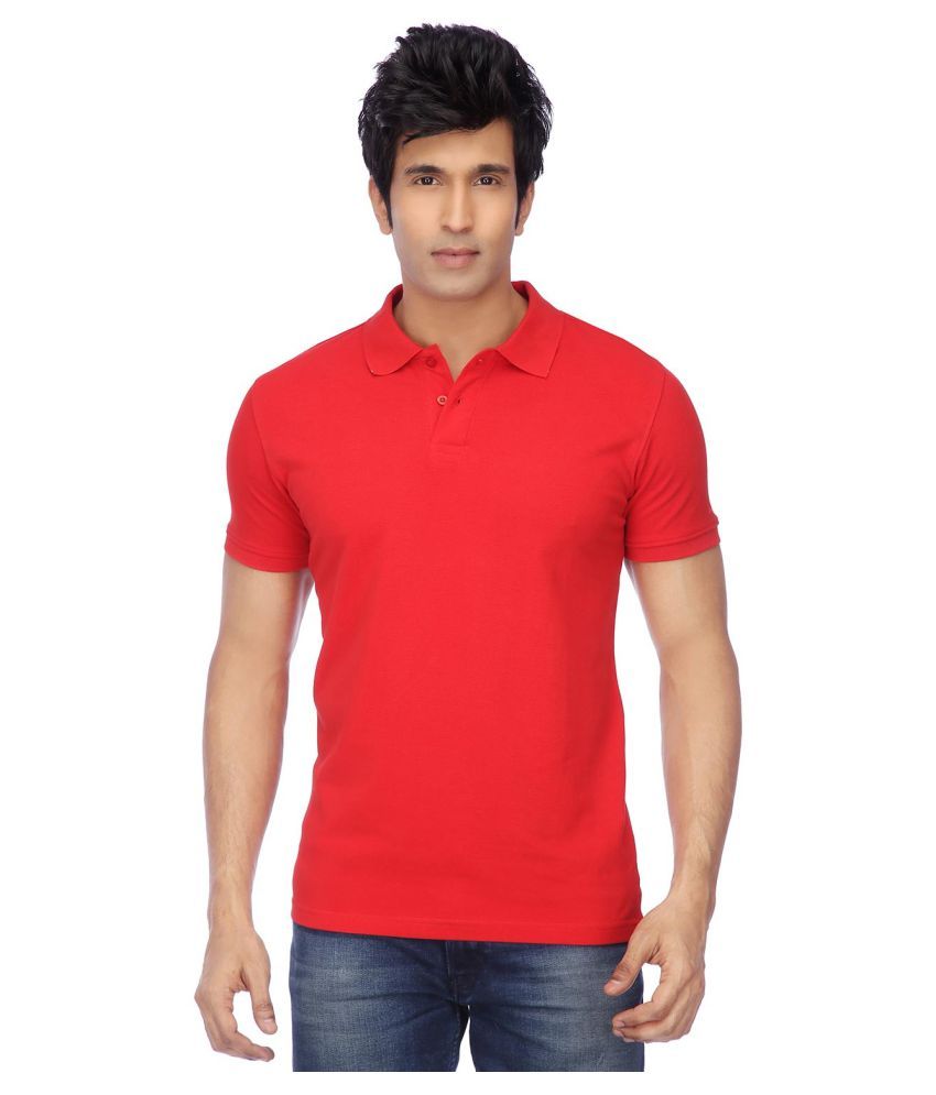     			Funky Guys Polyester Cotton Red Plain Polo T Shirt