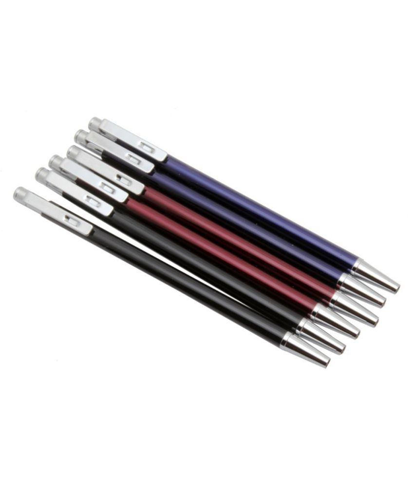     			set of 6 - super mini size metal body ballpoint pen unique clip press mechanism