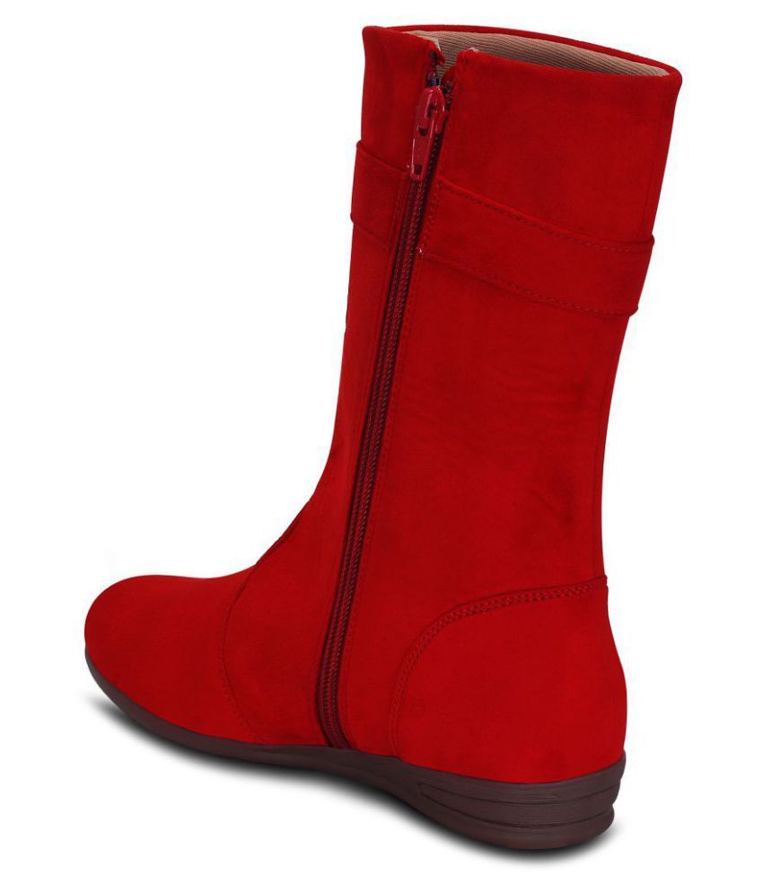 red mid calf booties