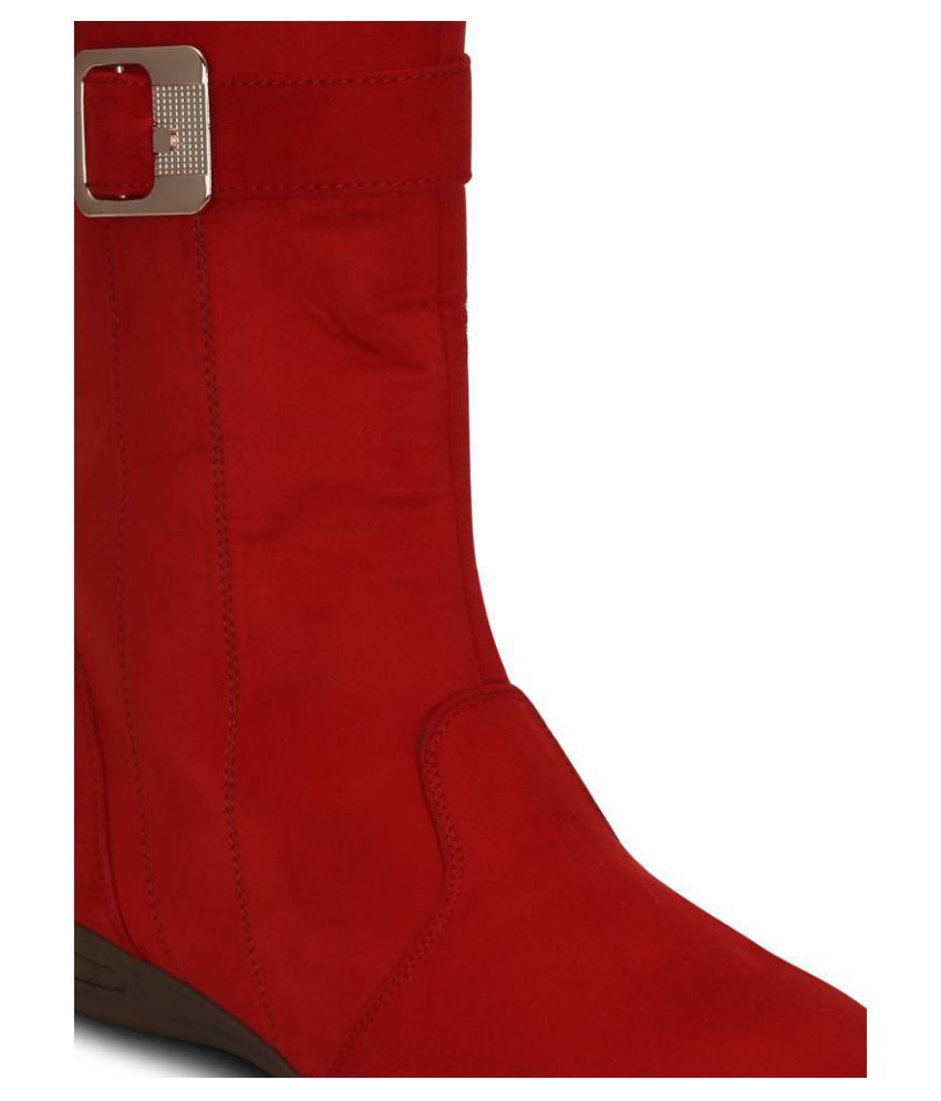 red mid calf booties