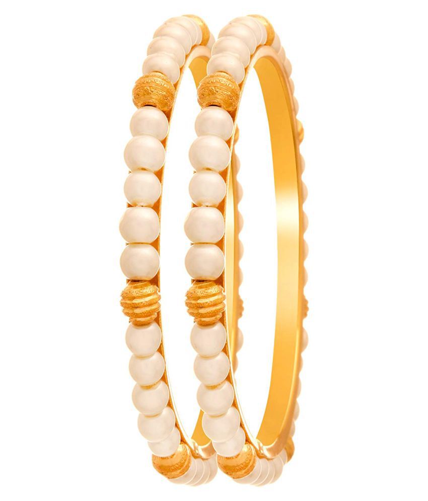     			JFL - Traditional Ethnic One Gram Gold Plated Pearl Designer Bangle for Women & Girls