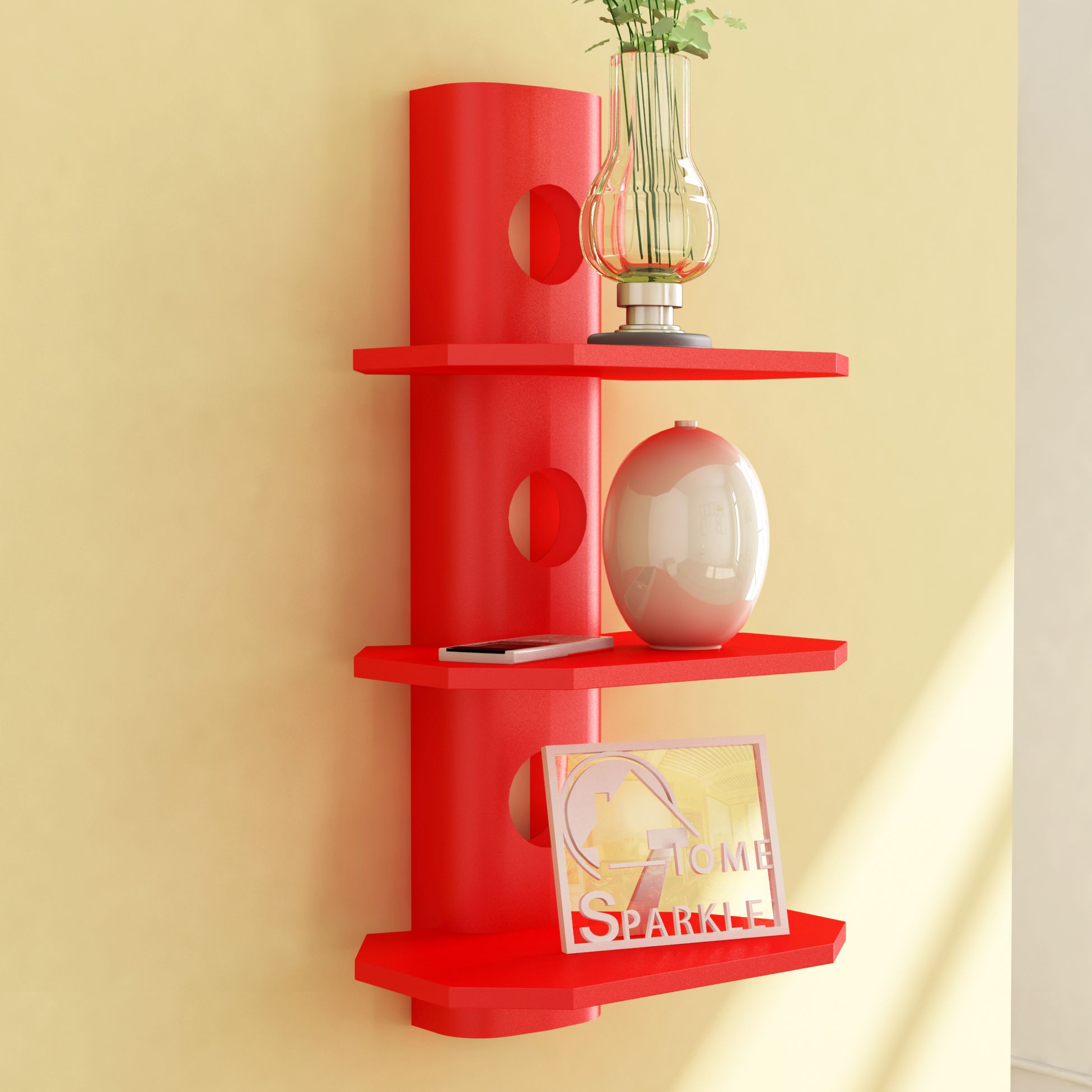 Home Sparkle MDF 3 Tier Round Shelf For Wall Décor -Suitable For Living Room/Bed Room (Designed By Craftsman)