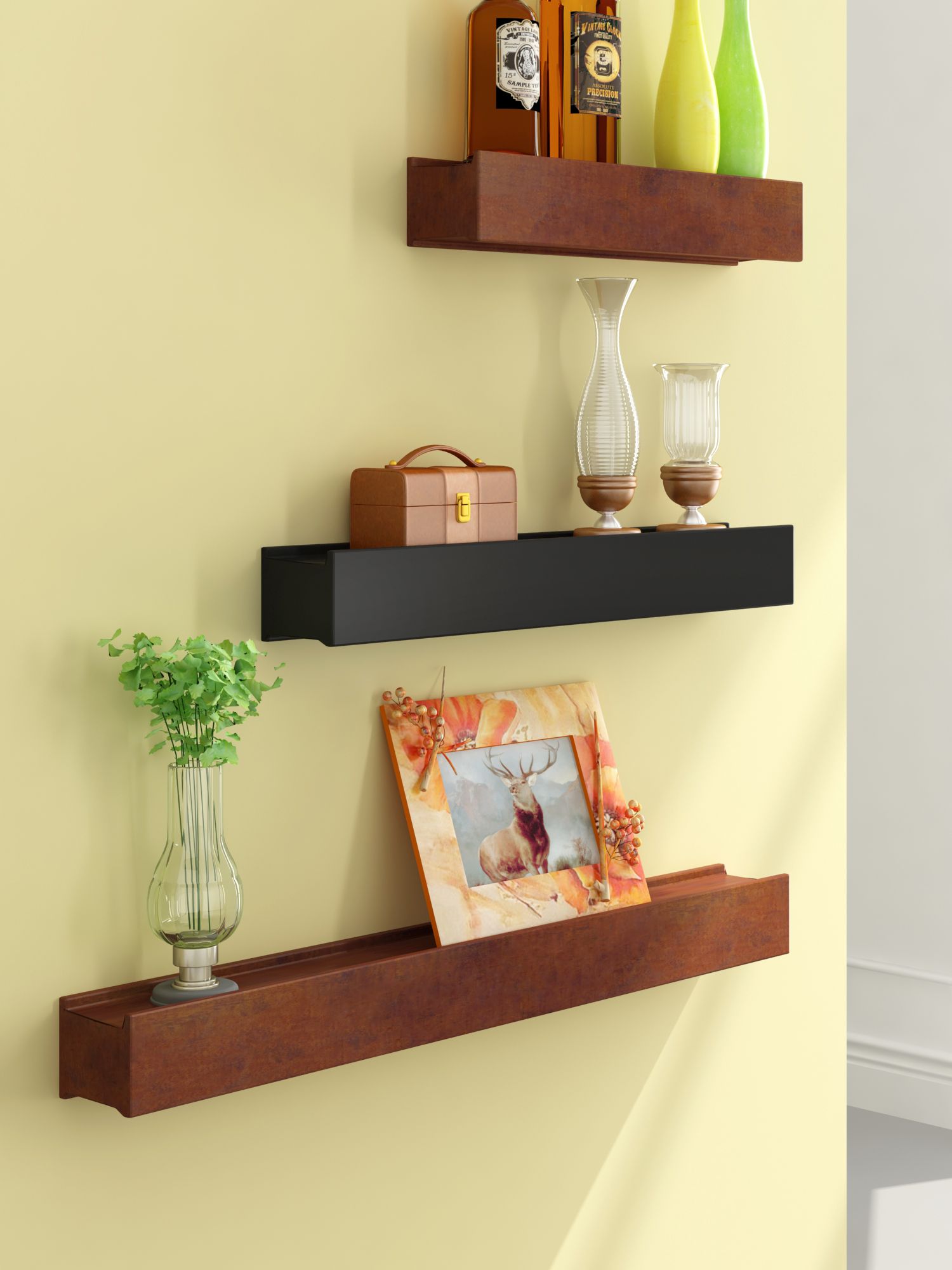 Home Sparkle MDF Set of 3 Floating Wall Shelves For Wall Décor -Suitable For Living Room/Bed Room (Designed By Craftsman)