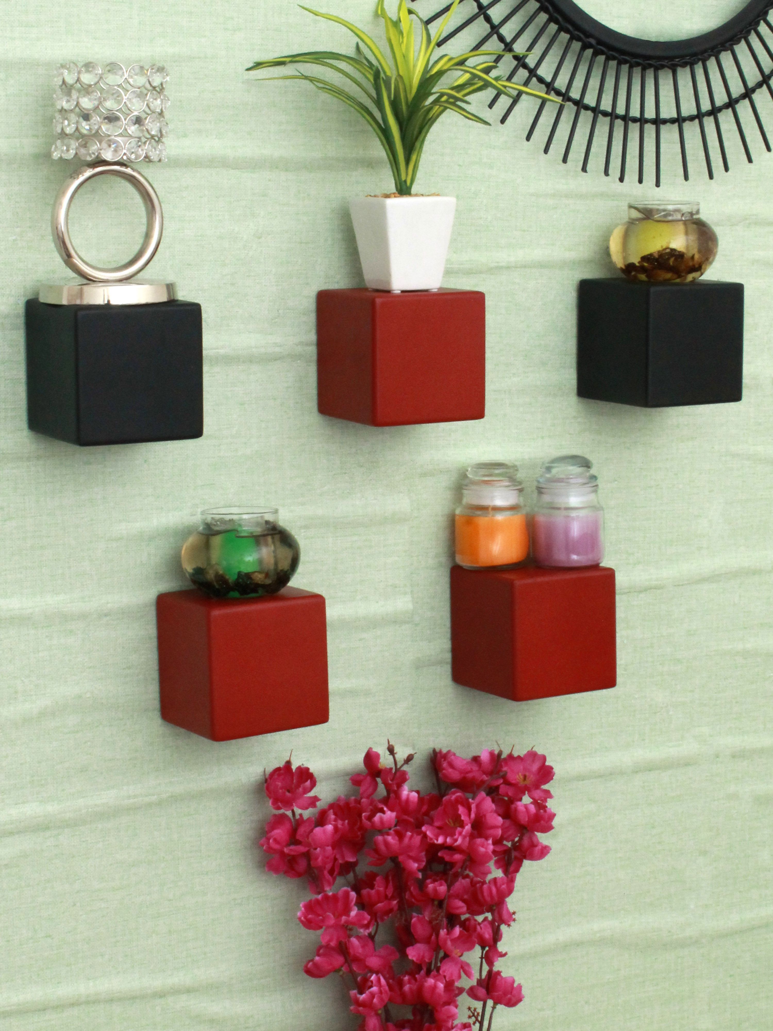 Home Sparkle Mdf Set Of 5 Cubes Shelf For Wall Decor Suitable For