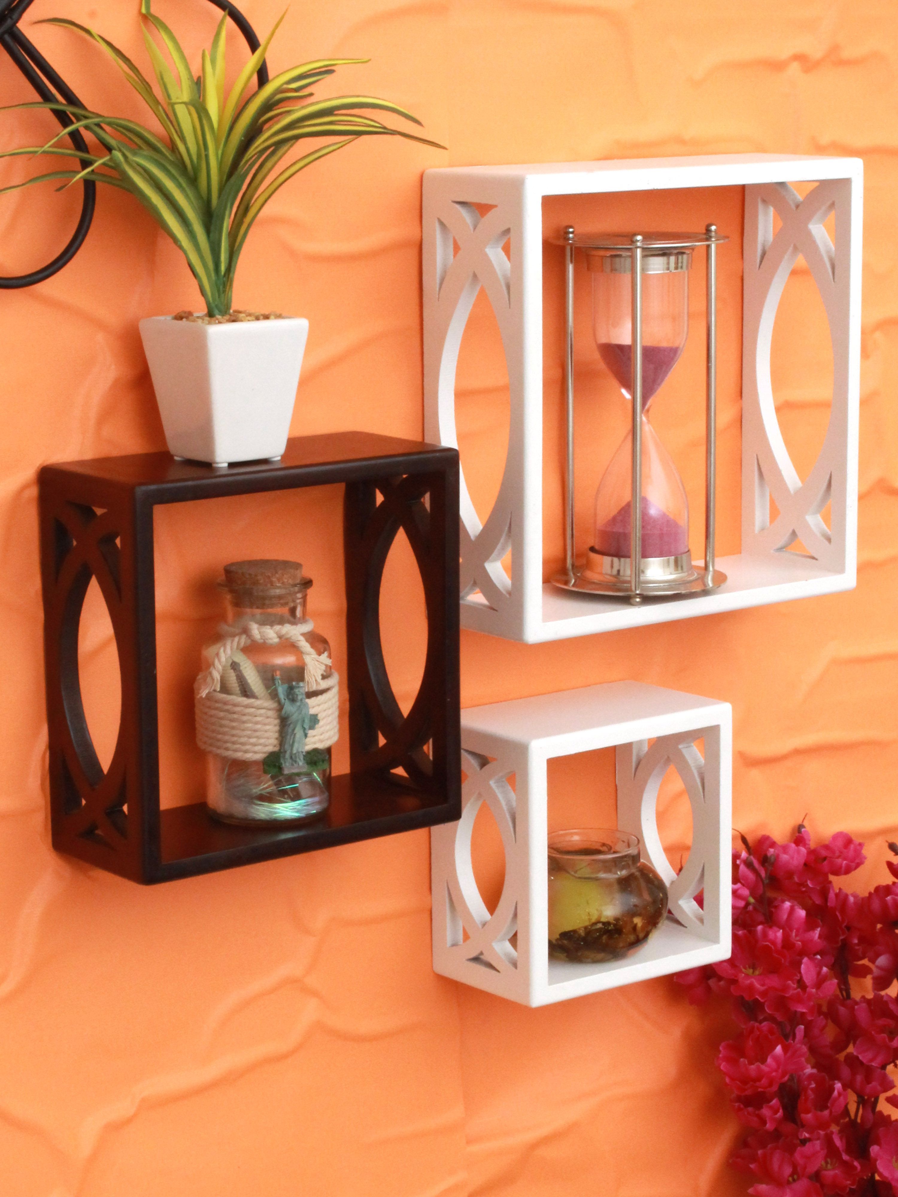 Home Sparkle Mdf Set Of 3 Cube Wall Shelves For Wall Decor