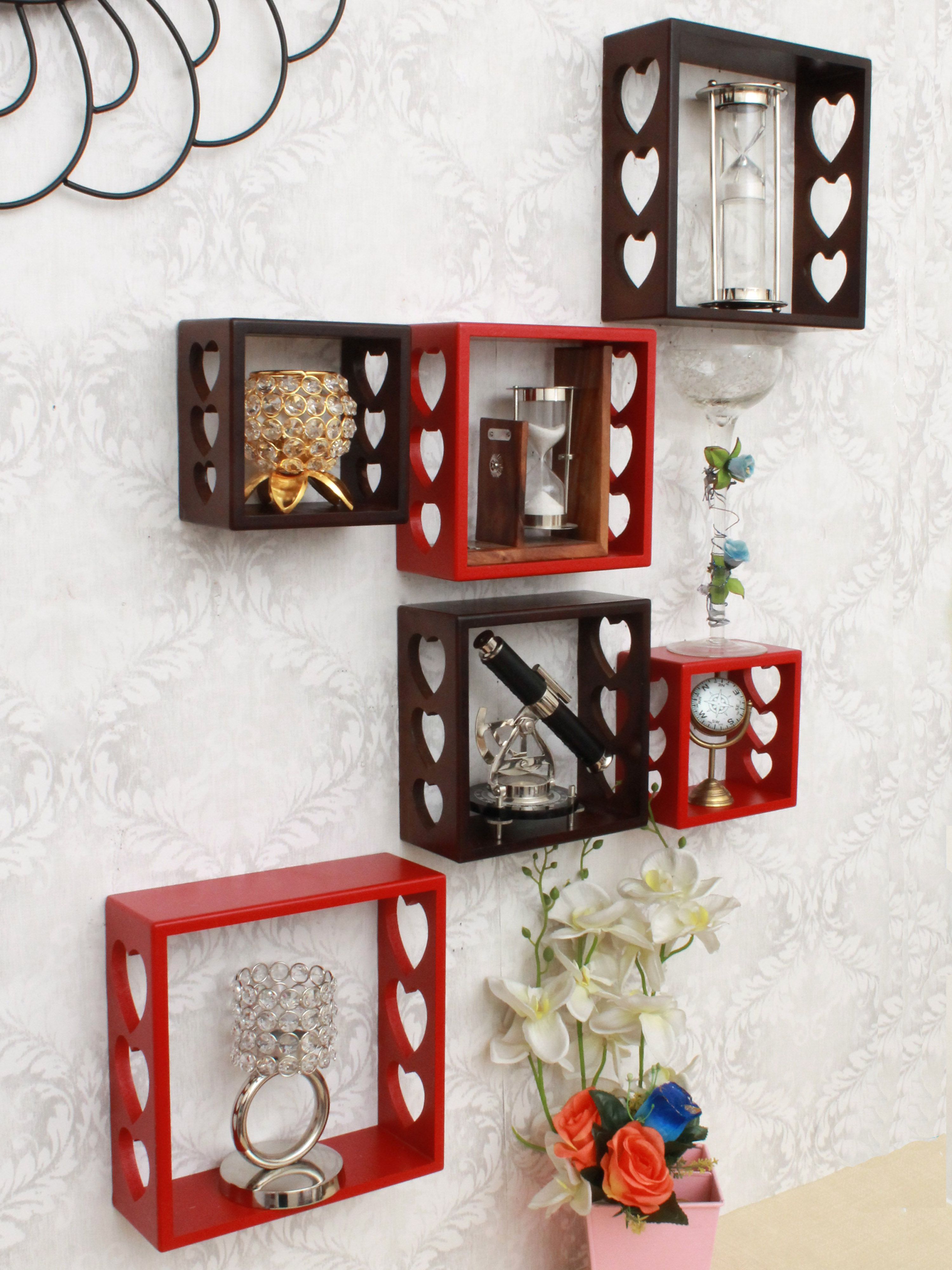 Home Sparkle MDF Set of 6 cube Wall Shelves For Wall Décor -Suitable For Living Room/Bed Room (Designed By Craftsman)