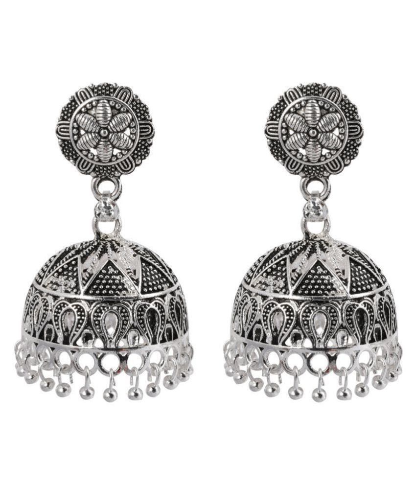     			Silver Shine Ravishing Silver Big Dangler  Jhumki Earrings.
