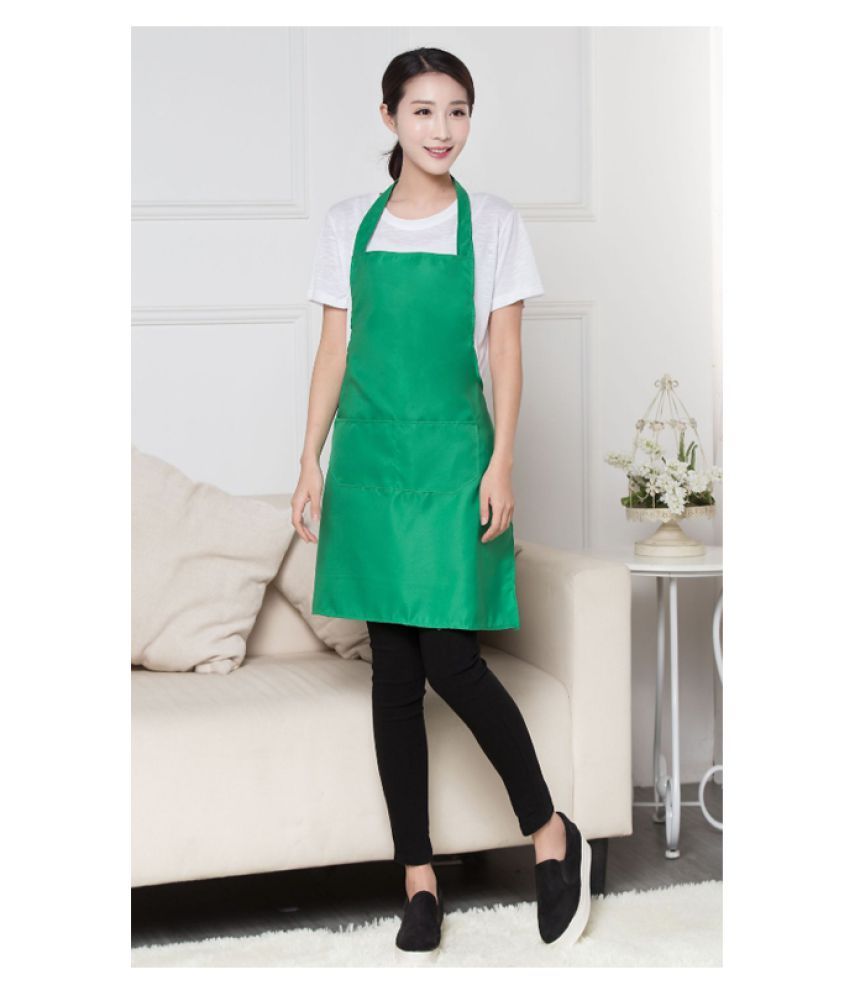 COLOGO 1PC Green Apron Sleeveless apron New solid color fashion apron