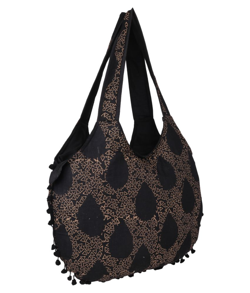 Indha Craft Black Cotton Hobo Bag Buy Indha Craft Black Cotton Hobo