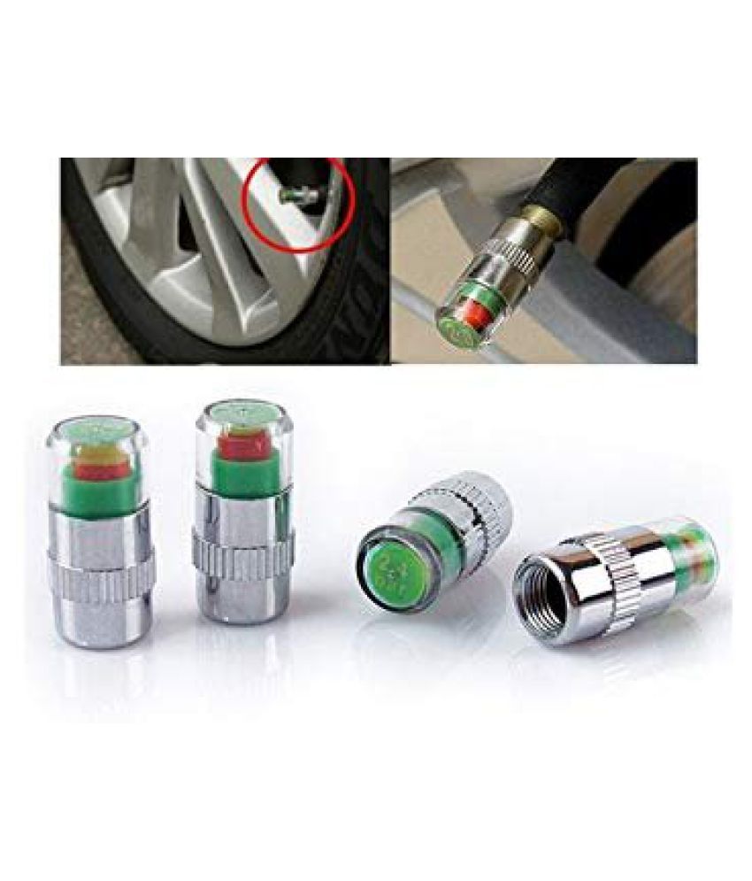 Auto Addict Car Tire Pressure Air Alert Iron Tyre Valve Caps Set of 4