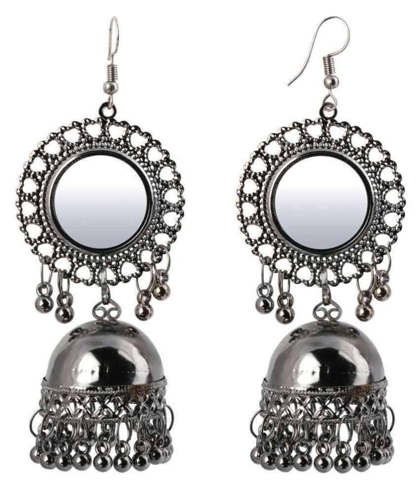     			Silver Shine Trendy Silver Mirror Jhumki with Small Danglers Earrings for Women.