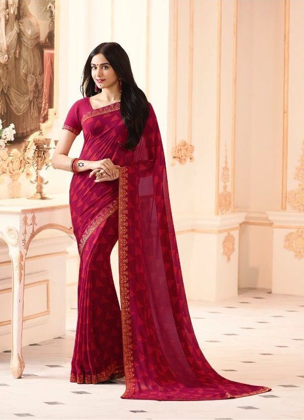     			Gazal Fashions - Pink Chiffon Saree With Blouse Piece (Pack of 1)