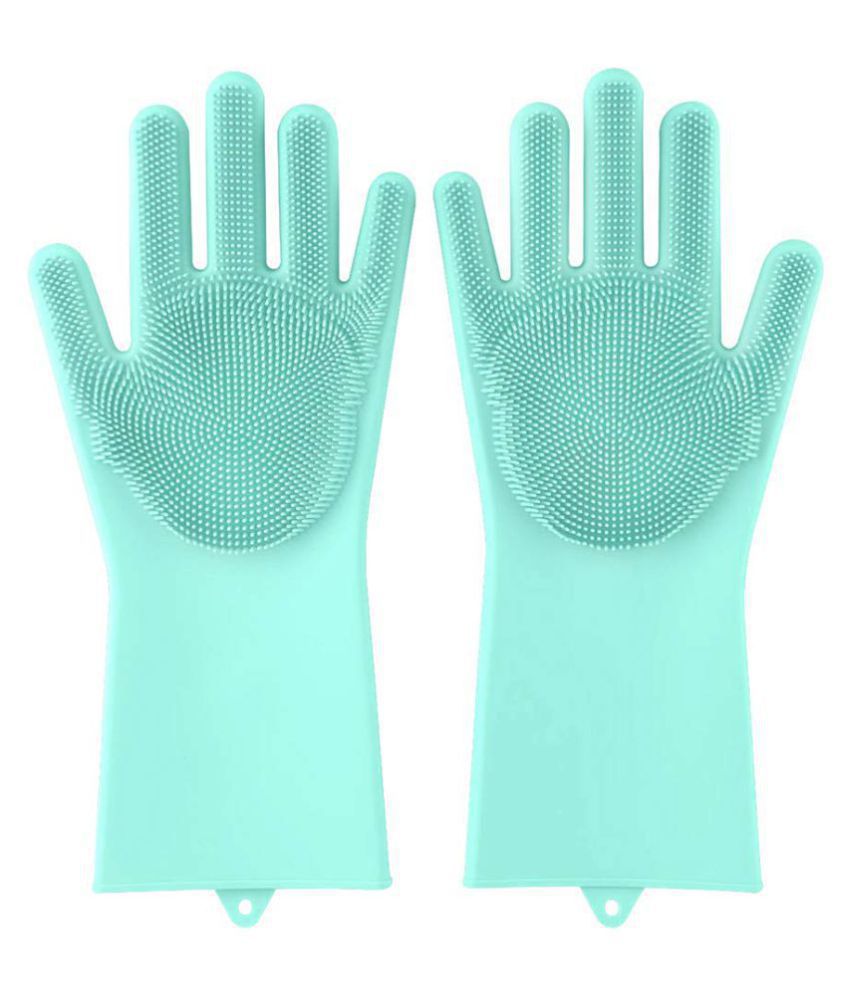 Utkarsh Multipurpose Magic Reusable (Multi-Color) Silicone Rubber Bristles Scrubbing Sponge Eco Scrubber Cleaning Gloves For Dish Washing, Kitchen, Car And Bathroom (Color May Vary)