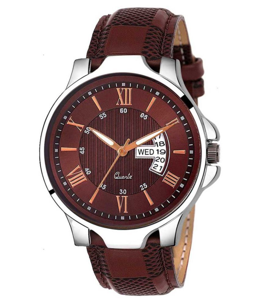     			newmen 2027 Day and Date Leather Analog Men's Watch