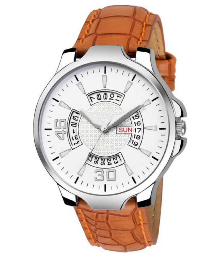     			newmen 2058-WH Day and Date Leather Analog Men's Watch