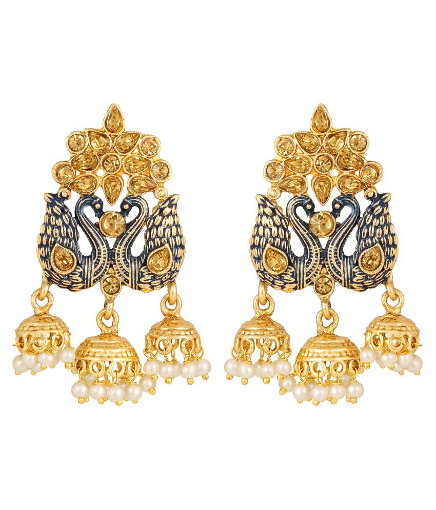     			Asmitta Excellent Peacock Shape Enamel Gold Plated Lct Stone Dangle Earring For Women