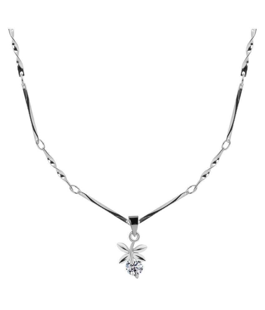     			Silver Plated Chian With Leaf Shape Soliter Diamond Pendant  For Women