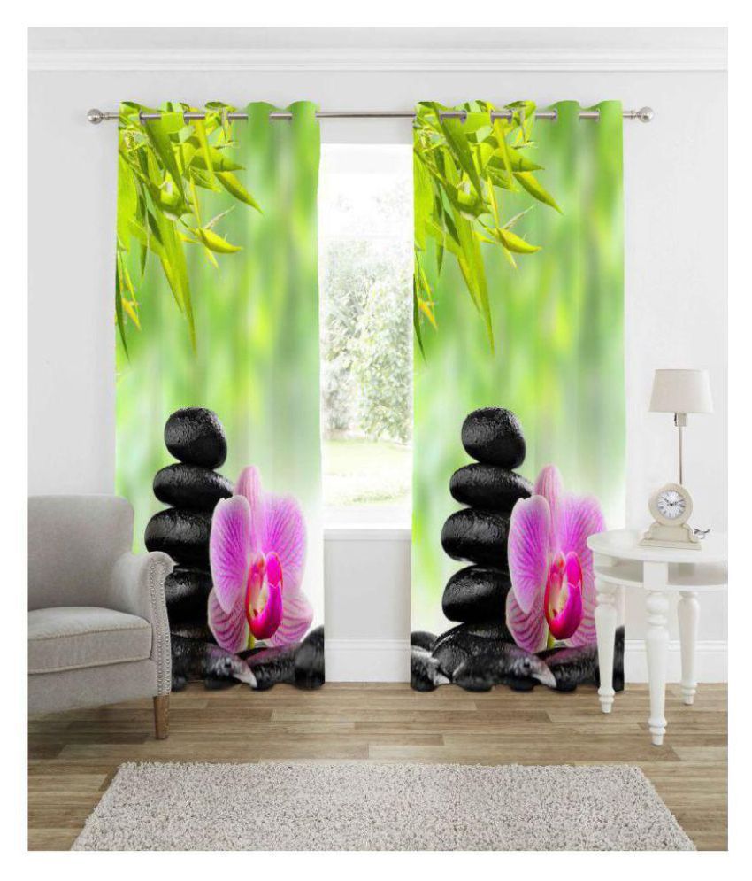     			indiancraft Single Window Semi-Transparent Eyelet Polyester Curtains Light Green