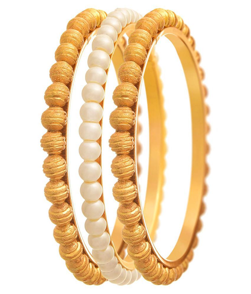     			JFL - Traditional Ethnic One Gram Gold Plated Golden Bead & Pearl Designer Bangle Set for Women & Girls.