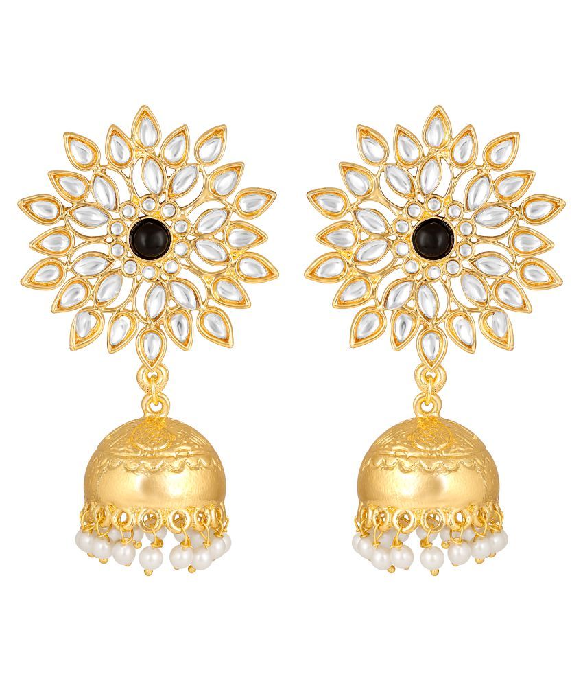     			Asmitta Charming Designer With Flower Shape Gold Plated White Kundan Jhumki Earring For Women