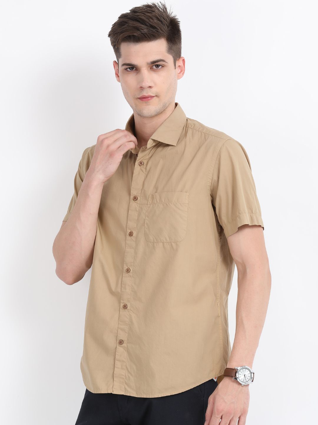 Indian Terrain 100 Percent Cotton Khaki Solids Shirt - Buy Indian ...