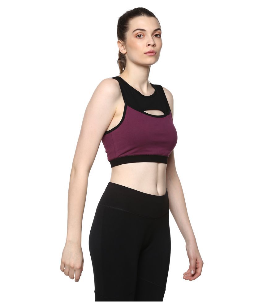 Buy FURO Purple Cotton Solid Sports Bra Online