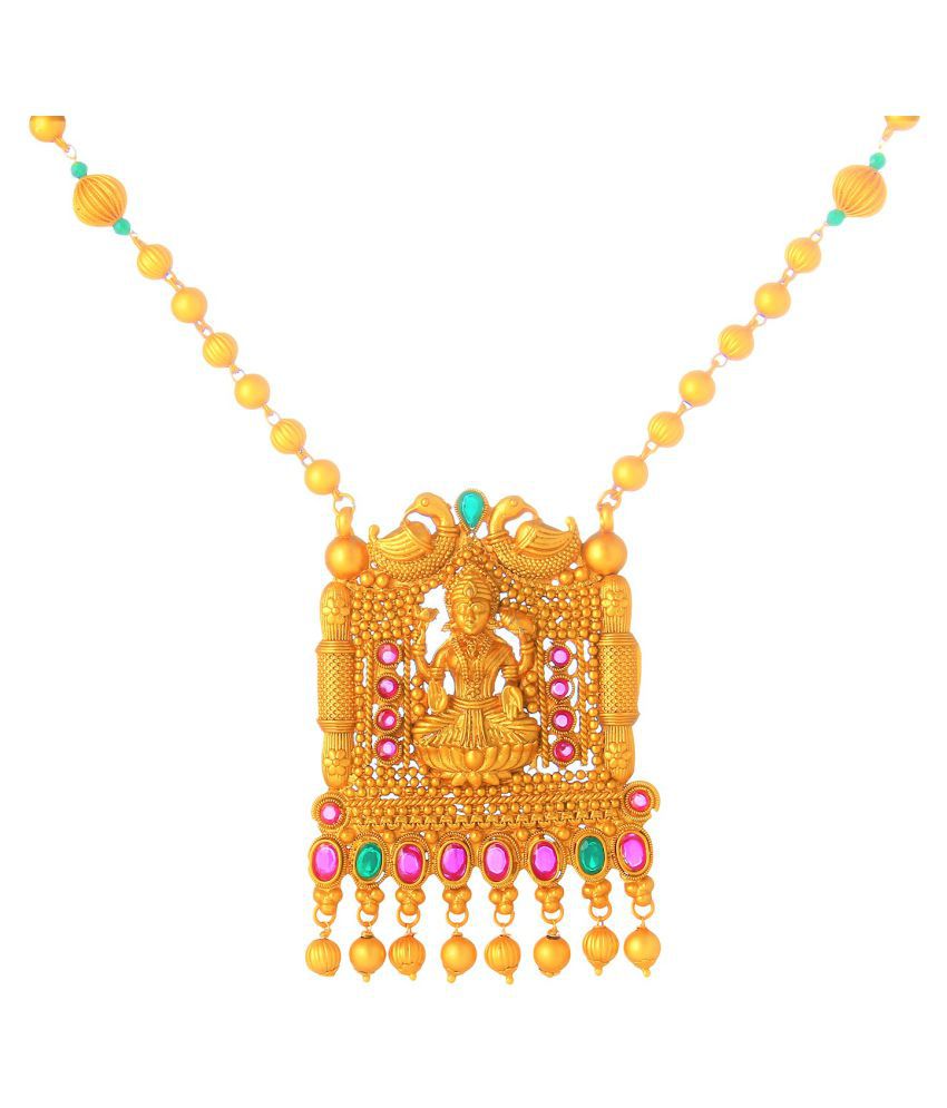     			Darshini Designs Alloy Golden Long Haram Traditional Gold Plated Necklaces Set