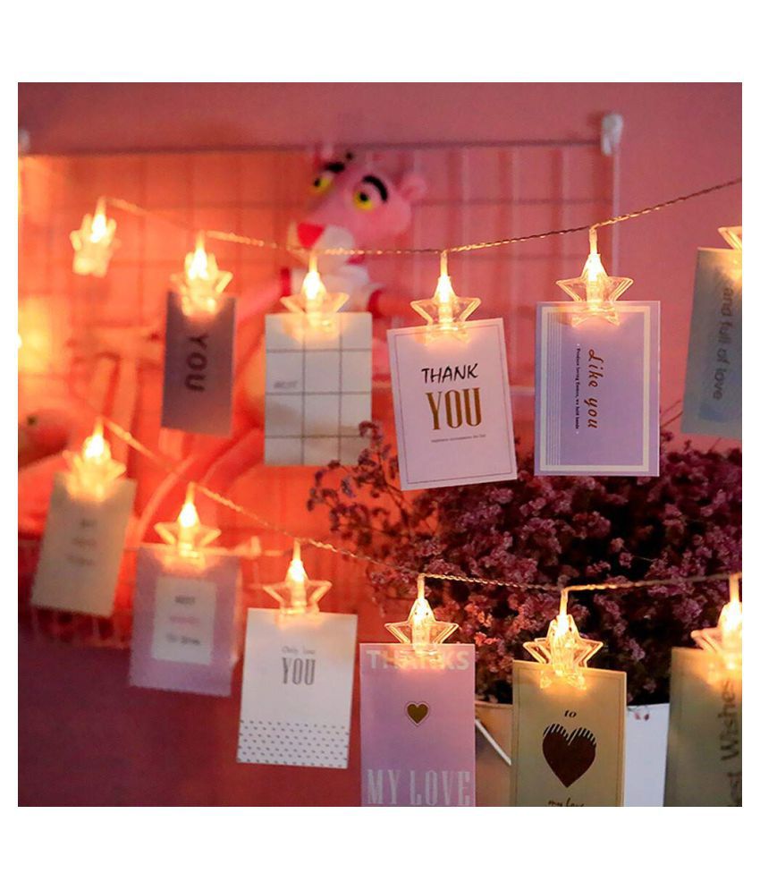 YUTIRITI 10 LED Star Shape Photo Clip String Lights for Hanging Photos Cards Memos Home Office Bedroom Decoration (Warm)