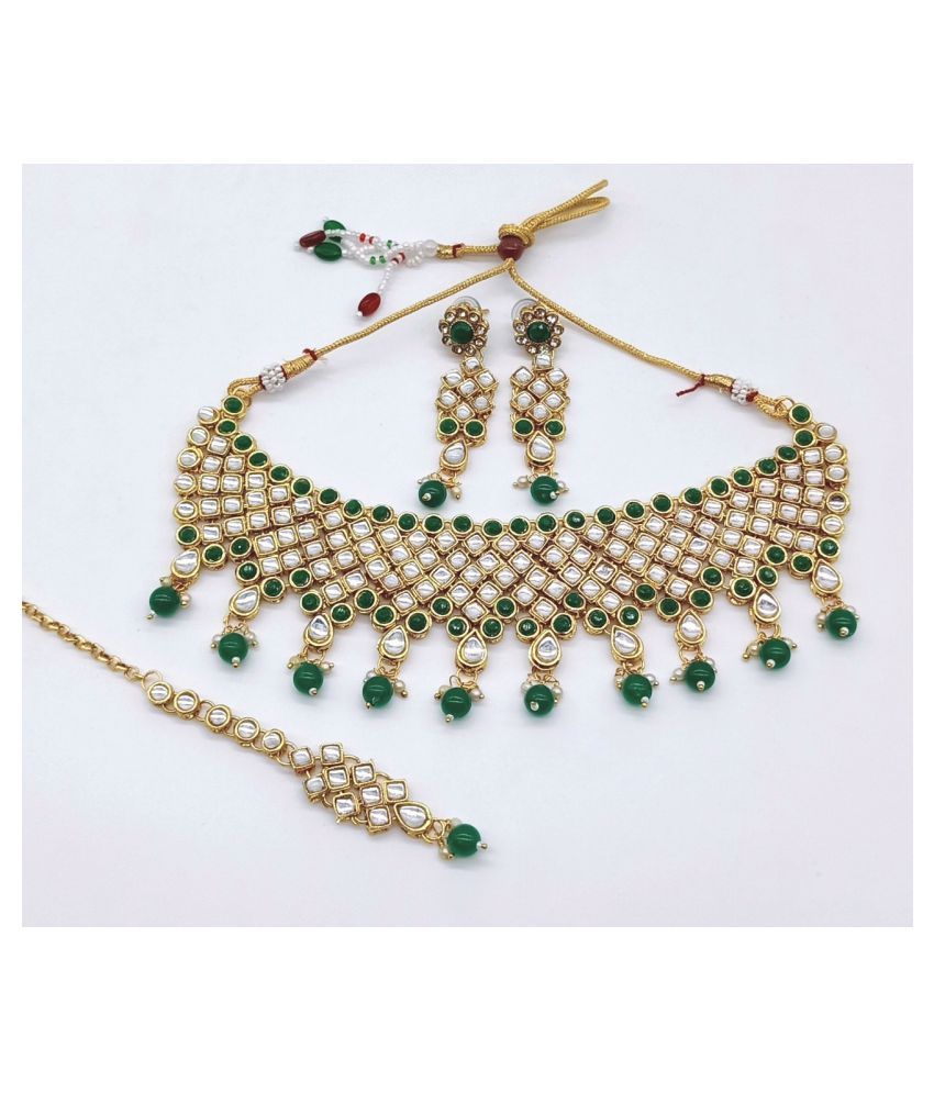 Aashish Imitation Alloy Green Choker Traditional Gold Plated Necklaces ...