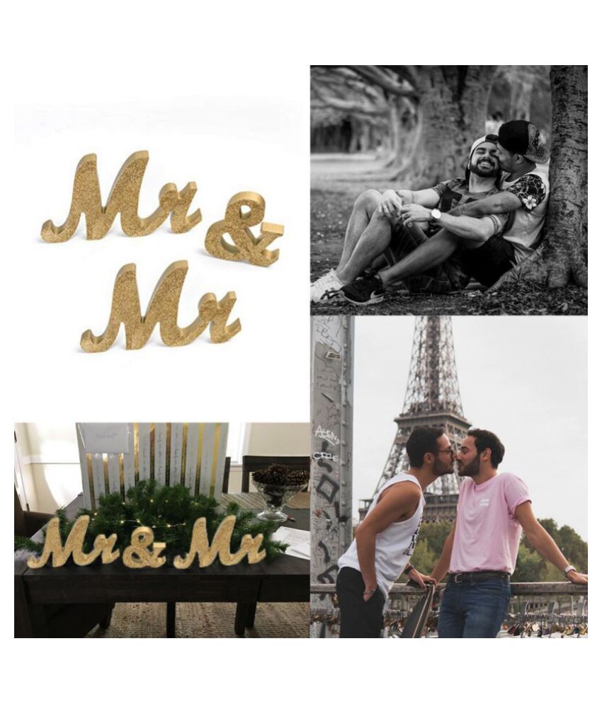 Wooden Letter Ornaments MR/MRS Wedding Decoration for Gay Lace Golden