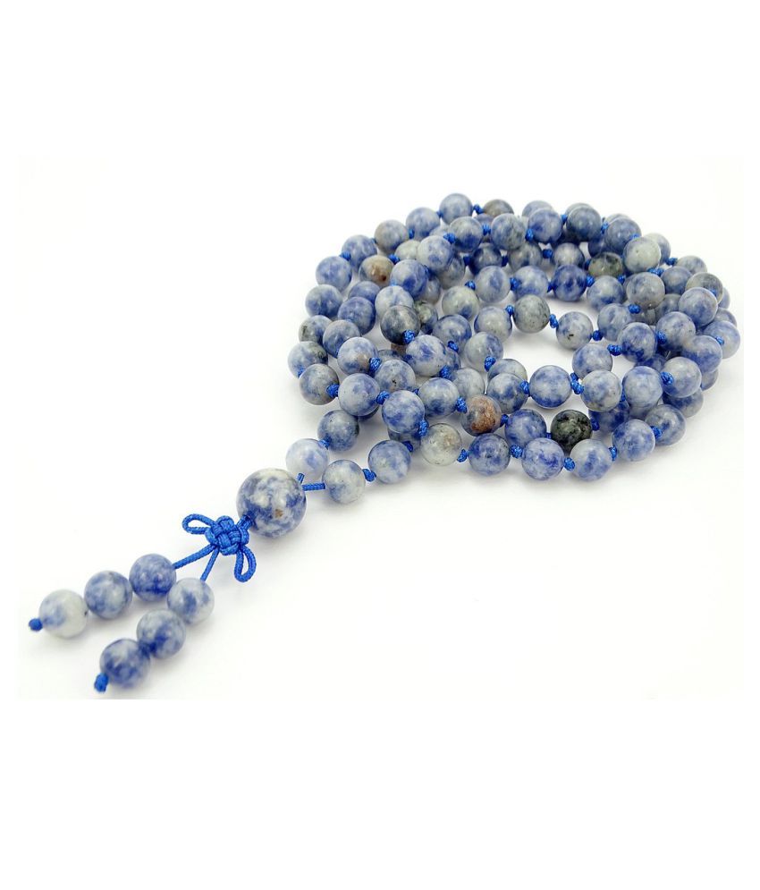 8mm Blue Spot Natural Agate Stone Knot Mala Necklace: Buy 8mm Blue Spot ...