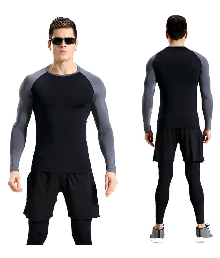 Zesteez Black Grey  Full sleeves Men ultra stretchable gym-workout compression support tshirt in premium Quality fabric || compression Support || GYM || YOGA|| Active-wear || Sportswear|| cycling||Running