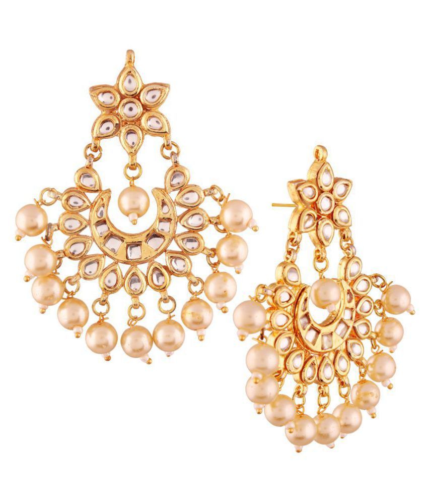 AccessHer Jadau kundan chandbali earrings with pearl drops for women ...