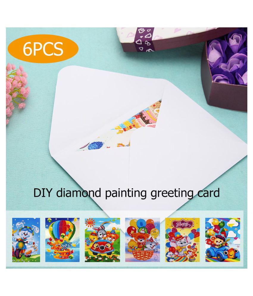 6pcs DIY Diamond Painting Greeting Cards Festival Handmade Kids Greet Card US 