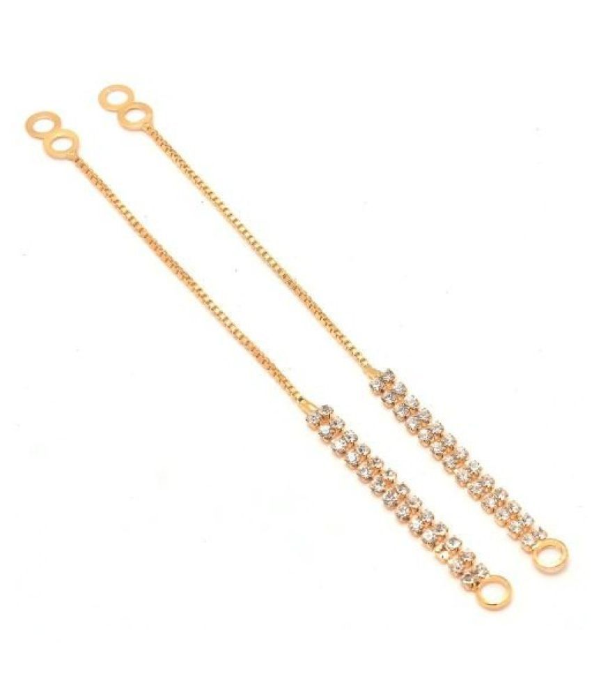 Ear Chain Two Layer Kan Chain Gold Tone Crystal Ear to Hair Accessory