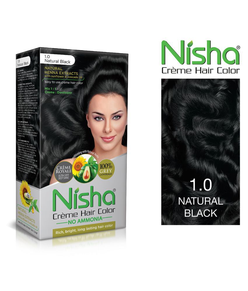 Nisha Natural Black (60gm, 60ml, 12ml) Cream Permanent Hair Color Black ...