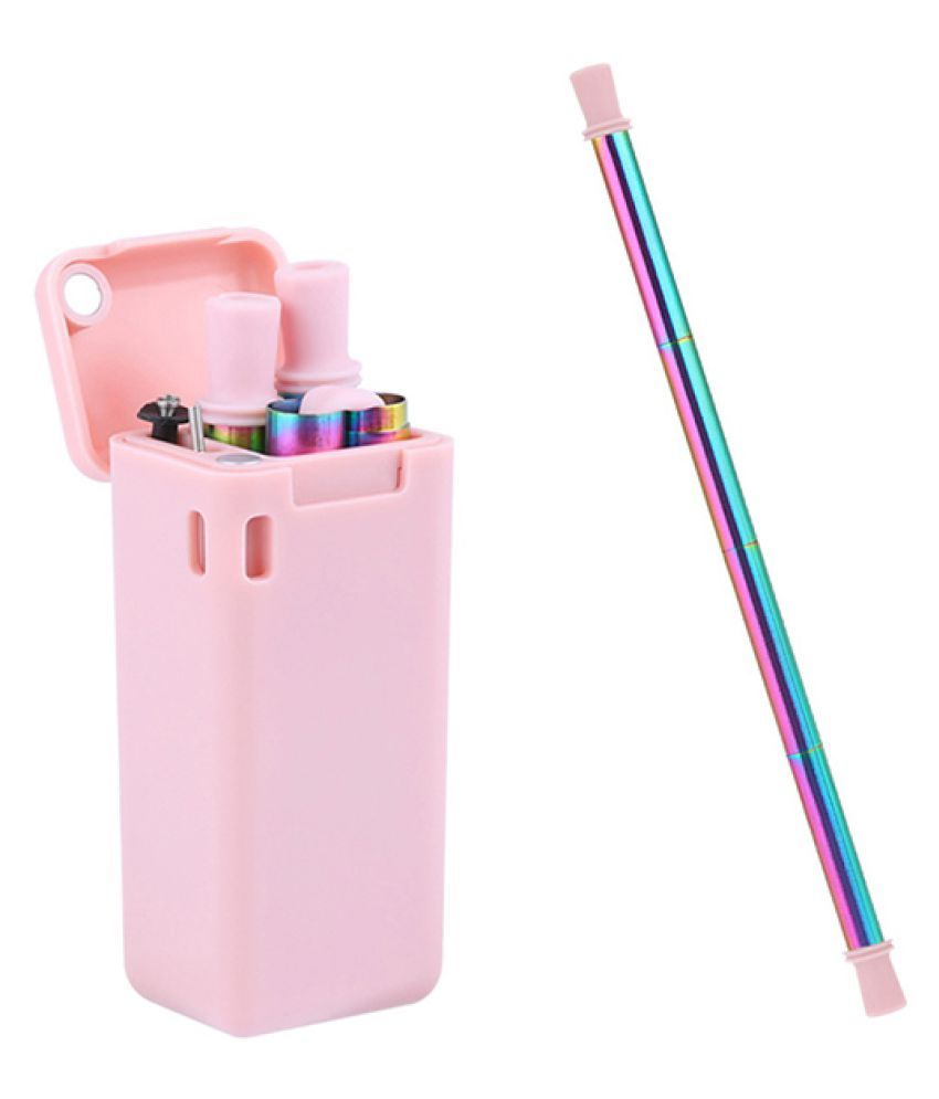 COLOGO 1Pc Pink Portable Drinking Straws Stainless Steel Metal Straw