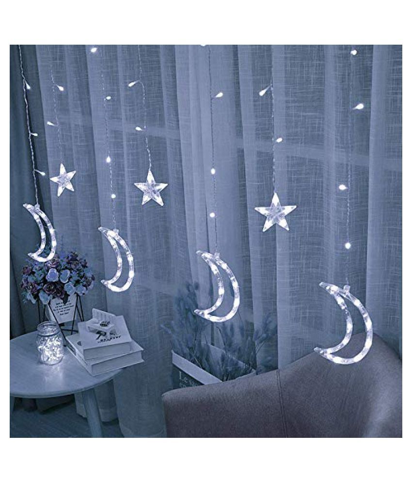 Moon & Star LED Curtain String Decorative Lights for Home Décor Diwali Dussehra Christmas - White