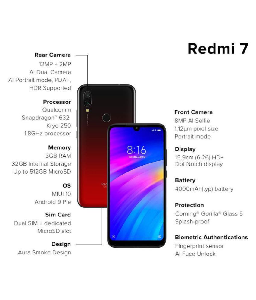 Redmi 7 ( 32 GB , 2 GB ) Red Mobile Phones Online at Low Prices