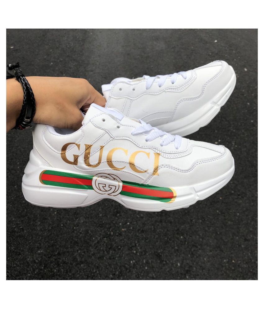 white and gold gucci shoes