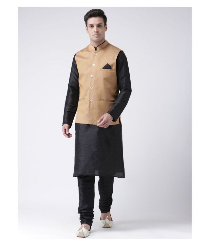     			Deyann Black Linen Kurta Pyjama Set