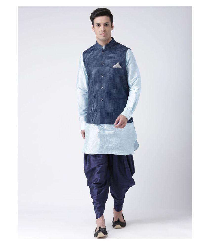     			Deyann Blue Linen Kurta Pyjama Set