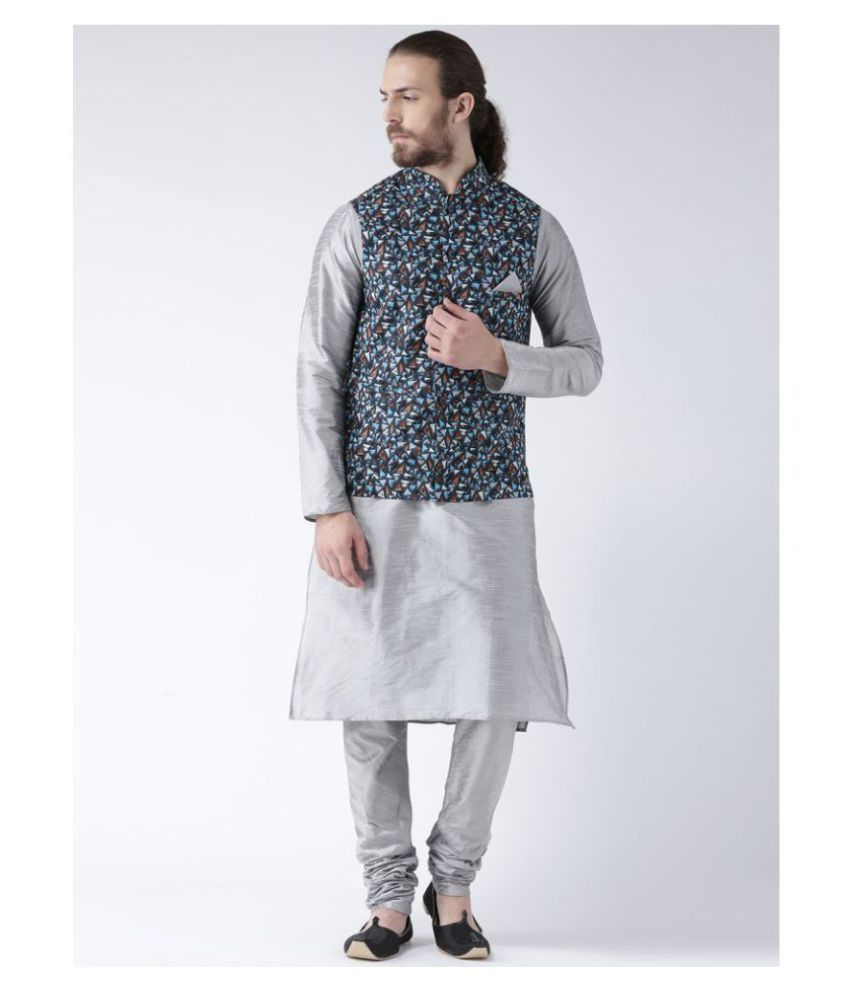     			Deyann Blue Silk Blend Kurta Pyjama Set